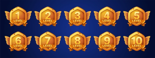 Vecteur gratuit badges d'or de jeu avec numéro de niveau