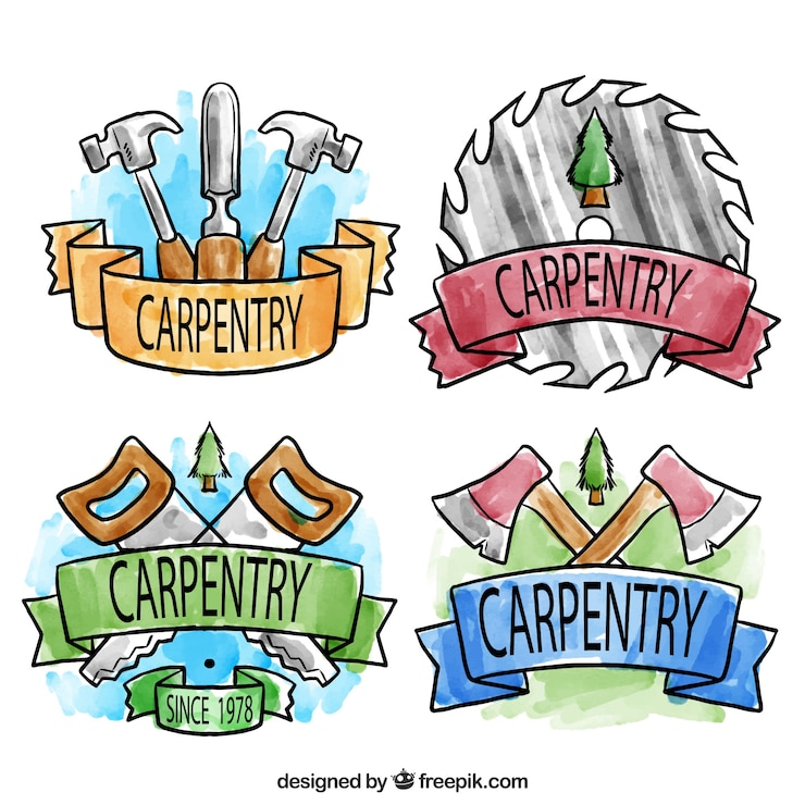 Vecteur gratuit badges peintes à la main pour le travail du bois