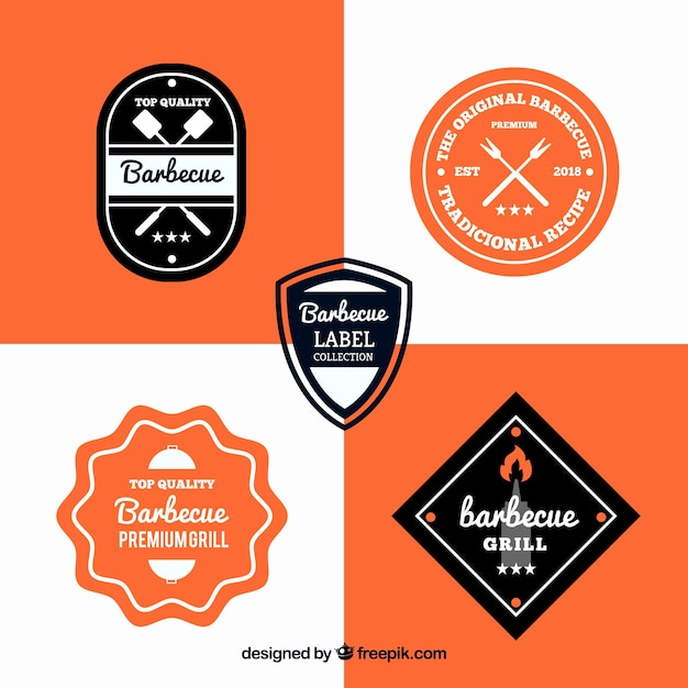 Vecteur gratuit badges vintage bbq en noir et orange