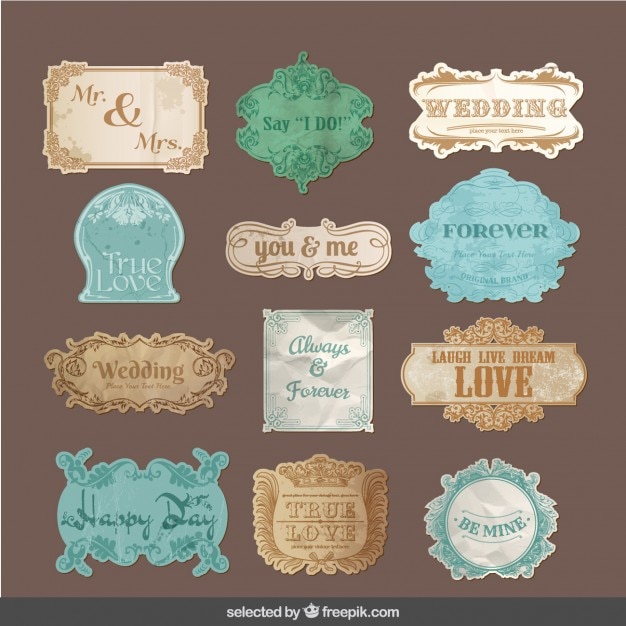 Vecteur gratuit badges vintage pour le mariage