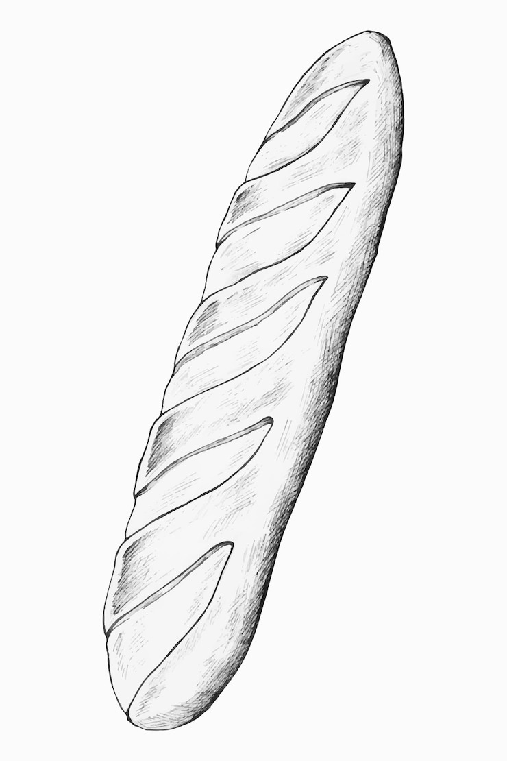 Vecteur gratuit baguette fraîchement cuite dessinée à la main