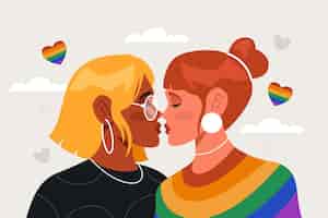 Vecteur gratuit baiser lesbien design plat
