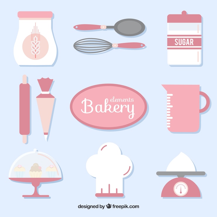 Vecteur gratuit bakery outils équipement en couleur rose
