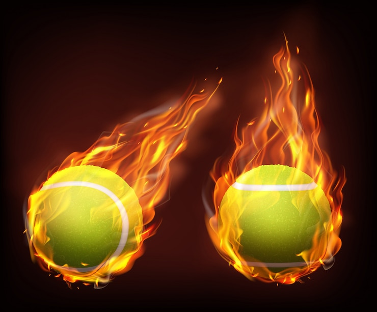 Vecteur gratuit balles de tennis volant en flammes vecteur réaliste