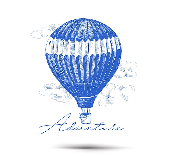 Ballon à air chaud isolé sur fond blanc Illustration vectorielle de croquis dessinés à la main