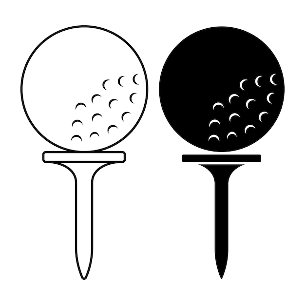 Vecteur gratuit ballon de golf sur le tee contour et glyphe