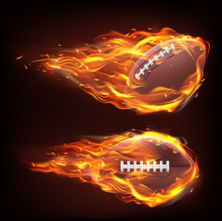 Vecteur gratuit ballon de rugby volant en feu