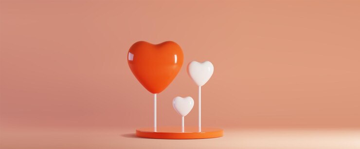 Vecteur gratuit des ballons de bonbons en forme d'amour sur un podium rouge rond