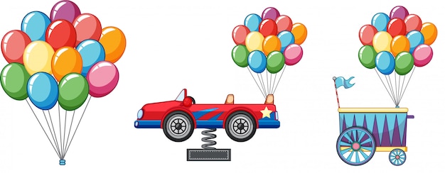 Vecteur gratuit ballons colorés avec voiture et chariot