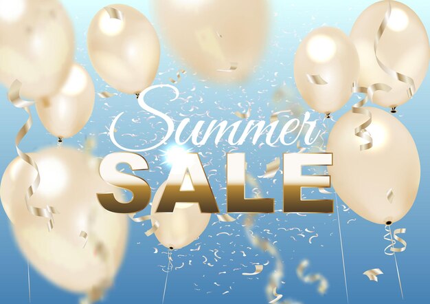 Ballons dorés ciel d'été et texte Hot Summer Sale