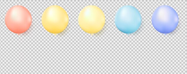 Ballons d'hélium brillants de couleur pastel isolés sur blanc. Ensemble de ballons Décorations vecteur 3d.