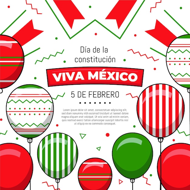 Vecteur gratuit ballons de jour de constitution mexique design plat