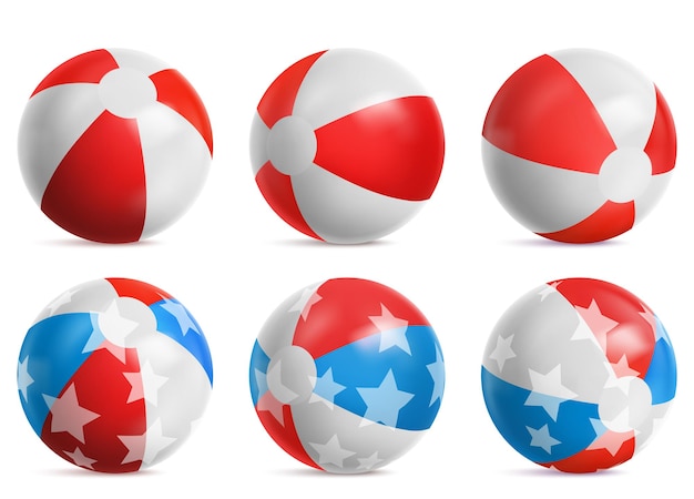 Ballons De Plage, Jouets Gonflables Pour Les Jeux D'été De Couleurs Blanc, Rouge Et Bleu Avec Motif étoiles