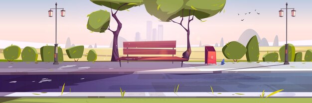 Banc dans le paysage du parc avec vue sur la ville pendant la journée