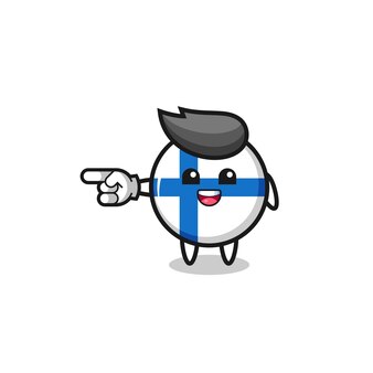 Bande dessinée de drapeau de la finlande avec le geste gauche de pointage, conception mignonne