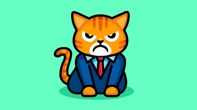 Bande dessinée illustration de chat sérieux vêtu de vêtements élégants vecteur animé créatif