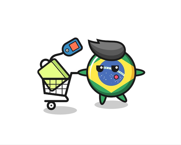 Bande dessinée d'illustration d'insigne de drapeau du brésil avec un caddie