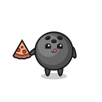 Bande dessinée mignonne de boule de bowling mangeant la pizza, conception mignonne de modèle pour le t-shirt, autocollant, élément de logo
