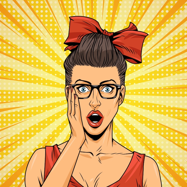 Vecteur gratuit bande dessinée surprise jolie fille sur fond de demi-teintes