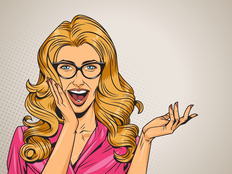 Vecteur gratuit bande dessinée surprise jolie fille sur fond de demi-teintes