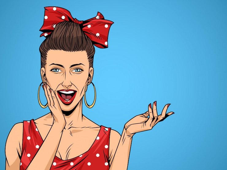 Vecteur gratuit bande dessinée surprise jolie fille sur fond de demi-teintes