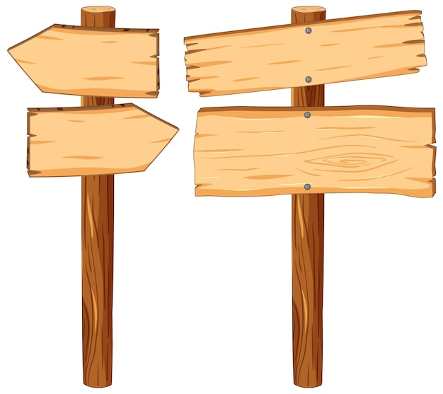 Des banderoles en bois attachées à des poteaux en bois