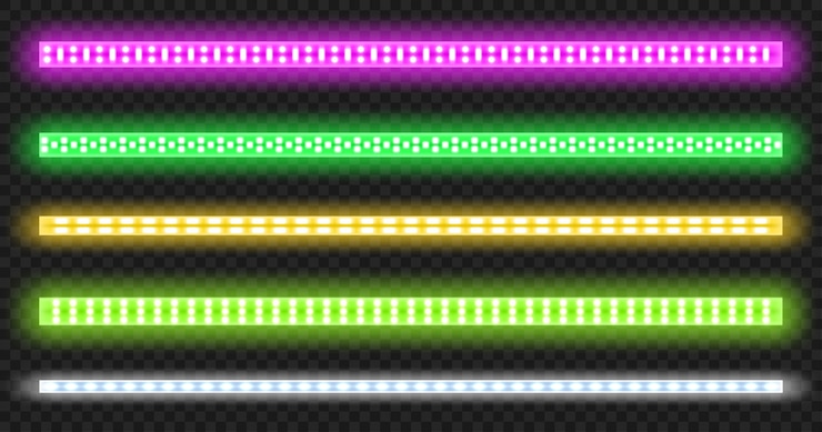 Vecteur gratuit bandes led avec effet néon isolé sur fond transparent.