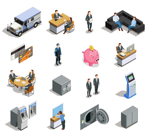 Bank Elements isometric icon set