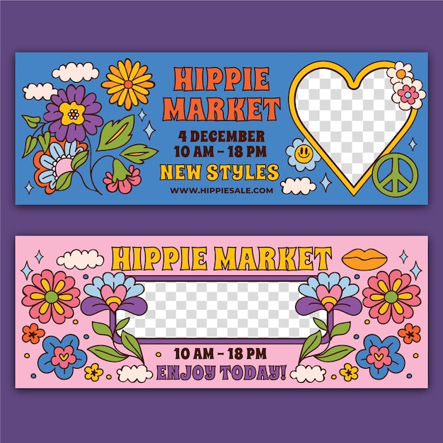 Banner De Marché Hippie Dessiné à La Main