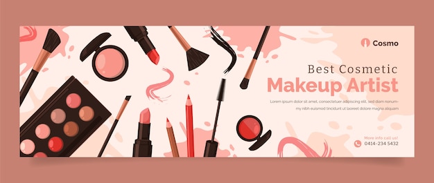 Vecteur gratuit bannière d'artiste de maquillage de texture plate dessinée à la main