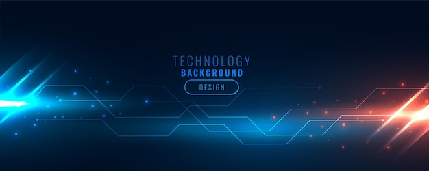 Bannière backend technologique avec lignes de circuit et traînée lumineuse