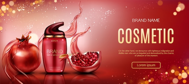 Bannière de beauté de bouteille cosmétique de grenade