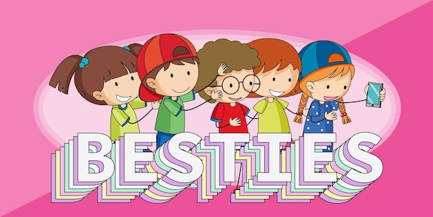 Vecteur gratuit bannière besties avec des enfants heureux