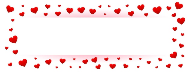 Vecteur gratuit bannière blanche de valentines avec cadre coeurs rouges