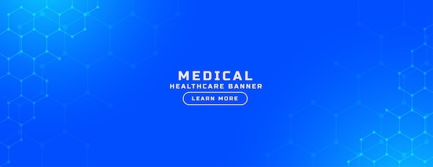 Vecteur gratuit bannière bleue de soins médicaux modernes pour la pharmacie ou le fond de laboratoire