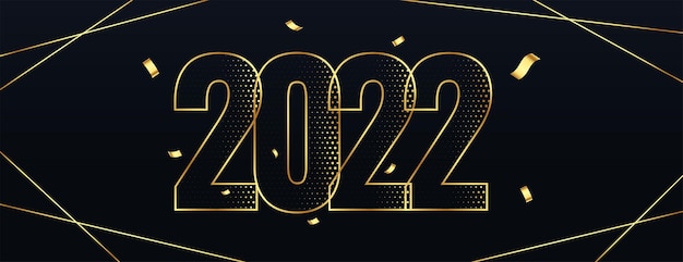 Vecteur gratuit bannière de bonne année 2022 dans le style de ligne dorée