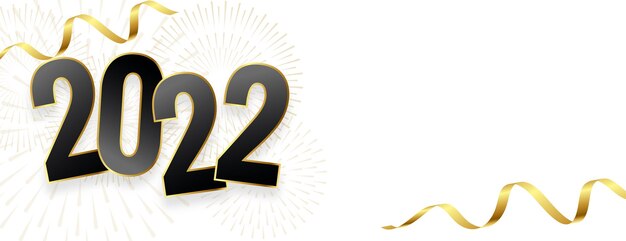Bannière de bonne année 2022 avec des rubans dorés