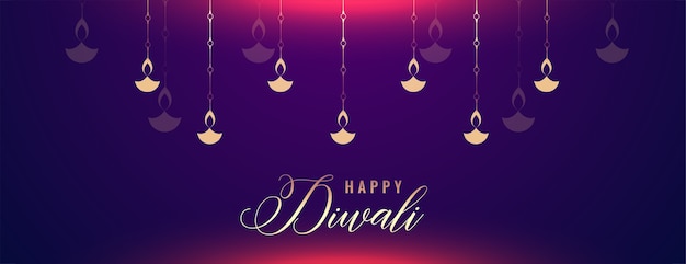 Vecteur gratuit bannière brillante happy diwali avec décoration diya