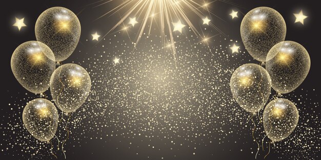 Bannière de célébration avec des ballons d'or et des étoiles
