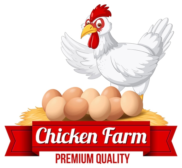 Vecteur gratuit bannière chicken farm avec personnage de dessin animé de poulet blanc