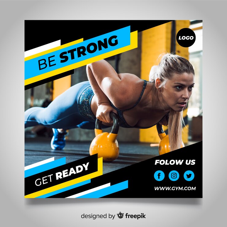 Vecteur gratuit bannière de club de gym avec photo