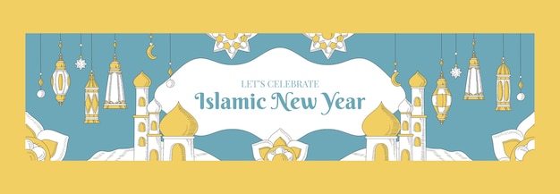Vecteur gratuit bannière de contraction du nouvel an islamique dessiné à la main