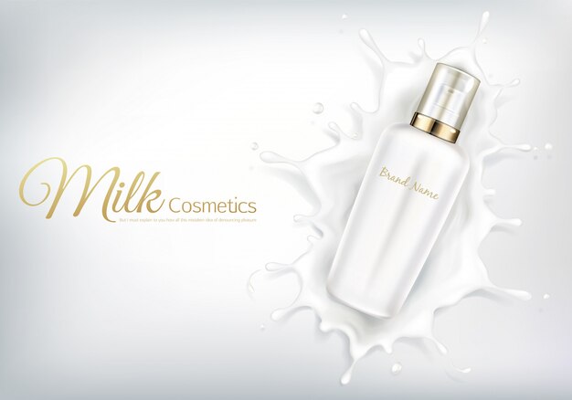 Bannière cosmétique de vecteur avec une bouteille réaliste pour la crème de soin de la peau ou une lotion pour le corps.