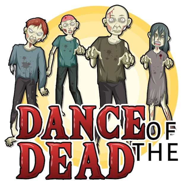 Vecteur gratuit bannière de la danse des morts avec des zombies effrayants