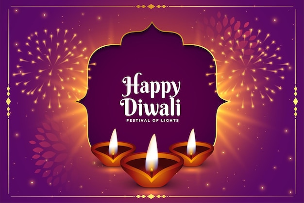 Bannière décorative shubh diwali avec motif diya et feu d'artifice