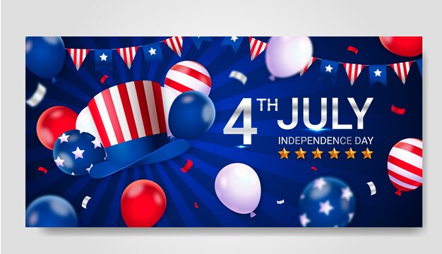 Bannière dégradée du 4 juillet avec des ballons