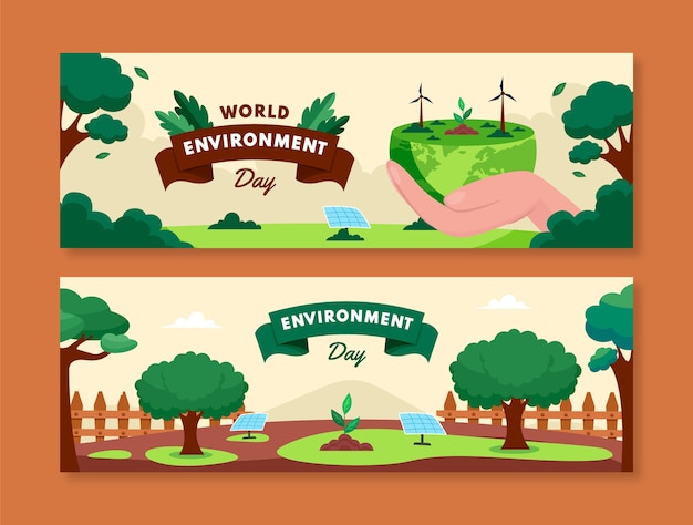 Vecteur gratuit bannière dessinée à la main de la journée mondiale de l'environnement