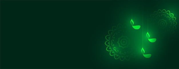 Bannière de diwali heureux éco vert brillant avec espace de texte