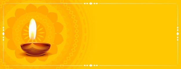 Vecteur gratuit bannière diwali jaune avec espace de texte