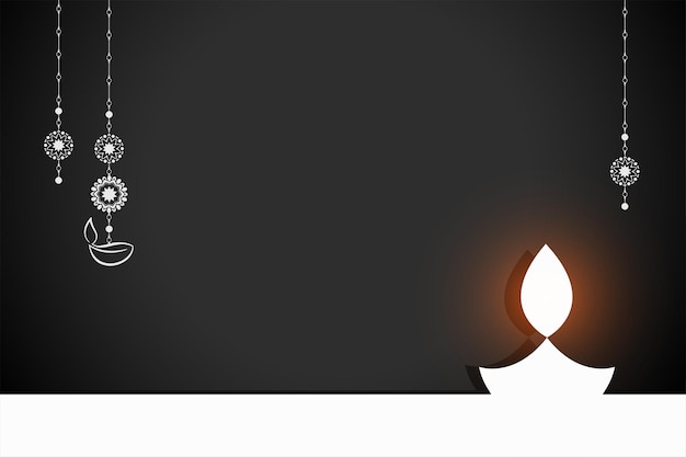 Bannière De Diwali Noir Foncé Avec Diya Brillant Et Espace De Texte